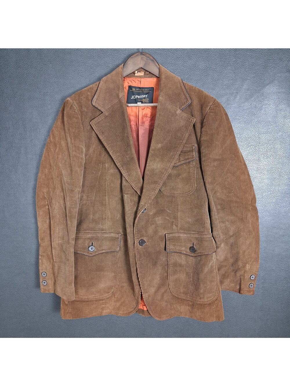 JC Penney Jacket Men 42 Corduroy Cotton Vintage 70s Pockets Hippie Western Brown